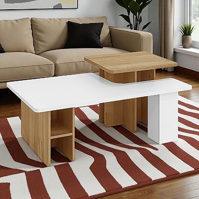 Heybly 47'' Rectangular Nesting Coffee Table Set, Sofa Table, 2-Piece Layered Tables