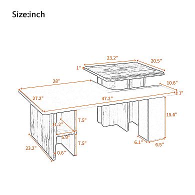 Heybly 47'' Rectangular Nesting Coffee Table Set, Sofa Table, 2-Piece Layered Tables