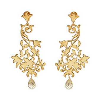 Gold-plated statement Mehr Chandeliers with drops of Lemon Quartz by Dhwani Bansal