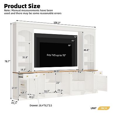 Trikiousd 106" Farmhouse Arched TV Stand Wall Unit with Storage for TVs Up to 70"