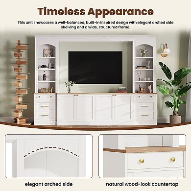 Trikiousd 106" Farmhouse Arched TV Stand Wall Unit with Storage for TVs Up to 70"