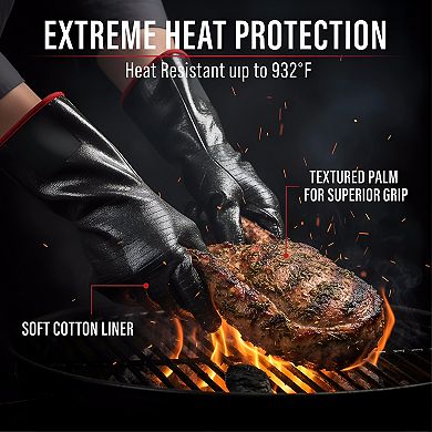 Heat Resistant BBQ Gloves 17" XL, Waterproof Oil Proof for Grilling Smoking