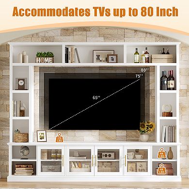 Trikiousd All-in-One Entertainment Center with TV Stand, Shelves, and Wine Storage