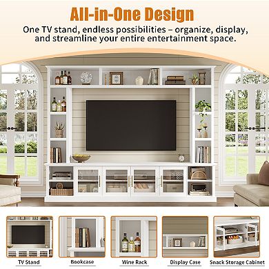 Trikiousd All-in-One Entertainment Center with TV Stand, Shelves, and Wine Storage