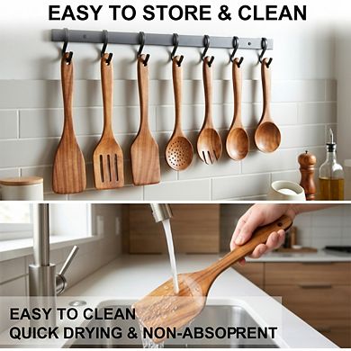 7-Piece Acacia Wood Cooking Utensils Set, Large Non-Toxic Spoons Spatulas