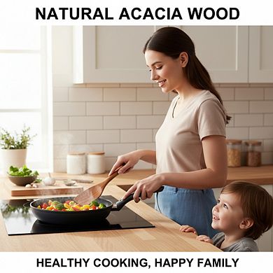 7-Piece Acacia Wood Cooking Utensils Set, Large Non-Toxic Spoons Spatulas