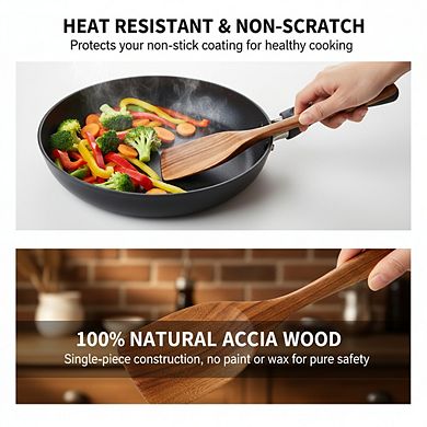 7-Piece Acacia Wood Cooking Utensils Set, Large Non-Toxic Spoons Spatulas