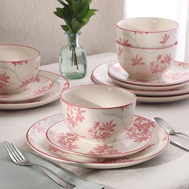 Gibson Home Admiral Hall 12 Piece Matte Stoneware Pates and Bowls Durable Everyday Dinnerware Set