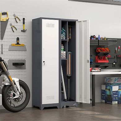 65" Narrow Broom Metal Cleaning Storage Cabinet With Hooks