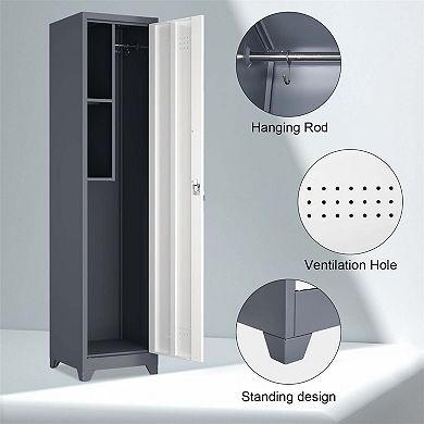 65" Narrow Broom Metal Cleaning Storage Cabinet With Hooks