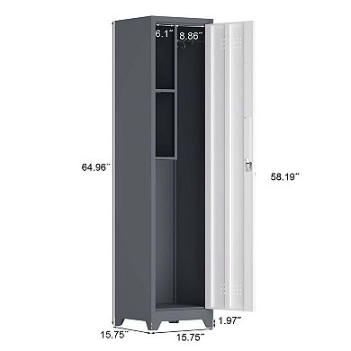 65" Narrow Broom Metal Cleaning Storage Cabinet With Hooks