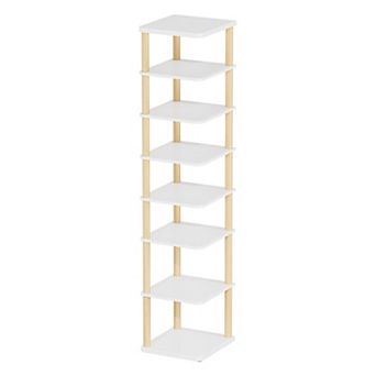 8 tier Vertical Shoe Rack White Wood Freestanding Shelf Tower for Entryway Closet 1 pc
