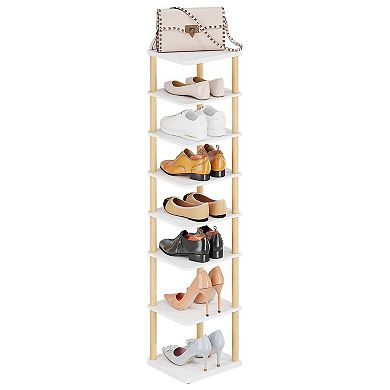 8 Tier Vertical Shoe Rack White Wood Freestanding Shelf Tower for Entryway Closet 1 Piece