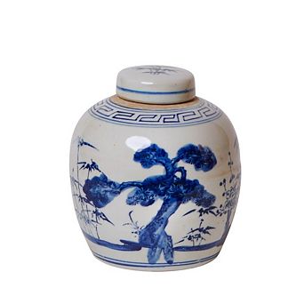 Porcelain Three Friends Round Storage Jar