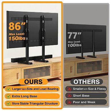 Adjustable TV Stand for 37-86" TVs, 150lbs Capacity, VESA 800x600mm, Anti-Wobble, Cable Management