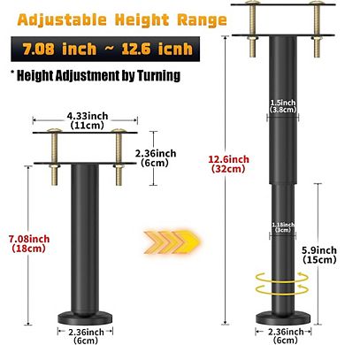 Great Ambitions Adjustable Bed Legs 7.08-12.6", Heavy Duty Metal Support for Frame/Center Slat,4 Pcs