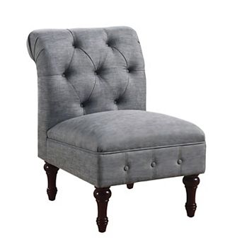 Linen Button Tufted Accent Chair with Solid Wood Legs
