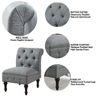 Linen Button Tufted Accent Chair with Solid Wood Legs