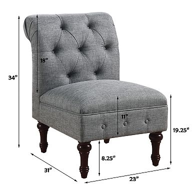 Linen Button Tufted Accent Chair with Solid Wood Legs