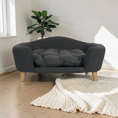 Heybly Mid-Century Dog Bed with Plush Tufted Cushion and Birch Wood Legs, Fabric Pet Sofa Bed