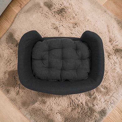 Heybly Mid-Century Dog Bed with Plush Tufted Cushion and Birch Wood Legs, Fabric Pet Sofa Bed