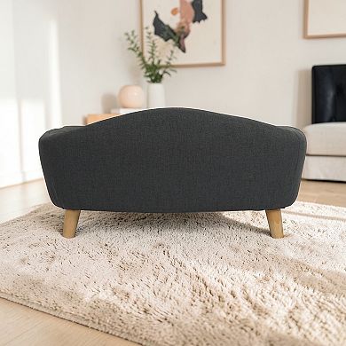 Heybly Mid-Century Dog Bed with Plush Tufted Cushion and Birch Wood Legs, Fabric Pet Sofa Bed