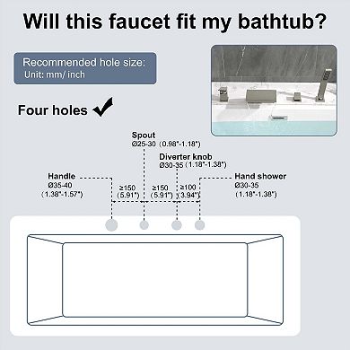 2-Handle Tub Mount Waterflow Spout Roman Tub Faucet with Hand Shower