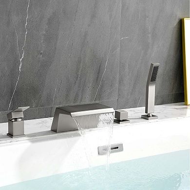 2-Handle Tub Mount Waterflow Spout Roman Tub Faucet with Hand Shower