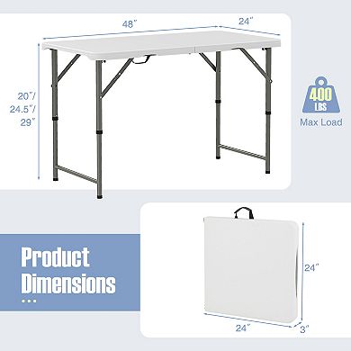 Portable Folding Camping Table 4 Ft Adjustable Height HDPE Picnic Table