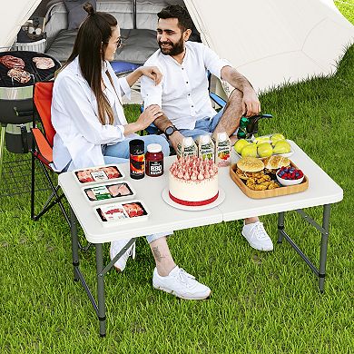 Portable Folding Camping Table 4 Ft Adjustable Height HDPE Picnic Table
