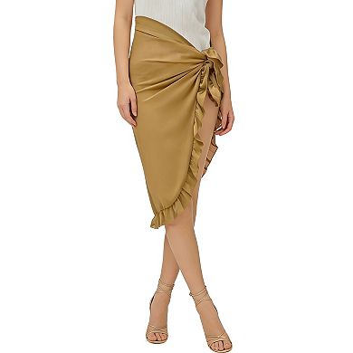 Women's Ruffle Hem Wrap Sarong Self-Tie Knot Beach Cover Up Flowy Sheer Swimsuit Wrap