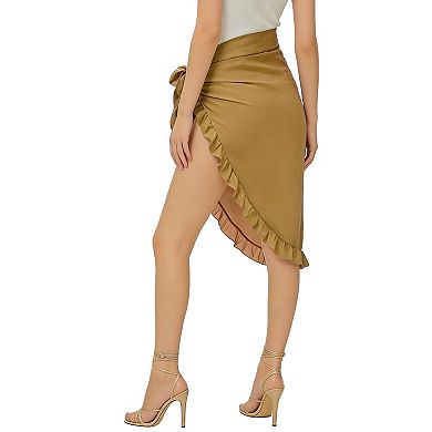 Women's Ruffle Hem Wrap Sarong Self-Tie Knot Beach Cover Up Flowy Sheer Swimsuit Wrap