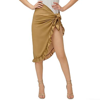 Women's Ruffle Hem Wrap Sarong Self-Tie Knot Beach Cover Up Flowy Sheer Swimsuit Wrap