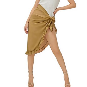 Women's Ruffle Hem Wrap Sarong Self-Tie Knot Beach Cover Up Flowy Sheer Swimsuit Wrap