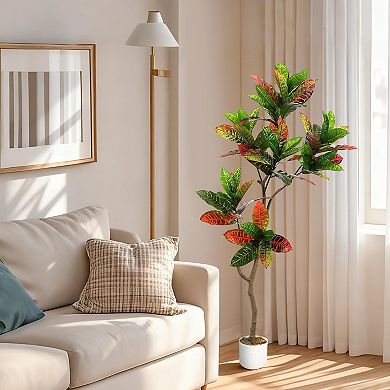 4.9ft Faux Fiddle Leaf Fig with Black Pot, Lifelike, Indoor