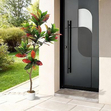 4.9ft Faux Fiddle Leaf Fig with Black Pot, Lifelike, Indoor