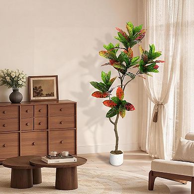 4.9ft Faux Fiddle Leaf Fig with Black Pot, Lifelike, Indoor