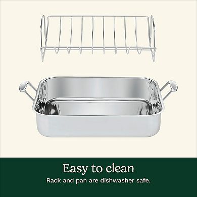 Large Stainless Steel Roasting Pan 16 Inch with Rack, Dishwasher Safe Induction Compatible