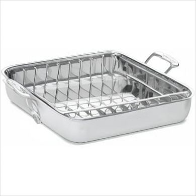Large Stainless Steel Roasting Pan 16 Inch with Rack, Dishwasher Safe Induction Compatible