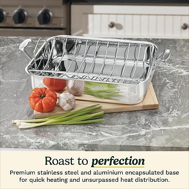 Large Stainless Steel Roasting Pan 16 Inch with Rack, Dishwasher Safe Induction Compatible