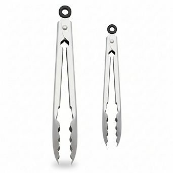 Stainless Steel Tongs Set of 2, Scalloped Edges Easy Lock Dishwasher Safe 7 and 9 Inch Silver