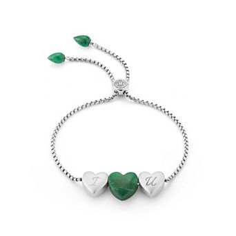 Luv Me Love Heart Green Aventurine Gemstone Sterling Silver Bolo Adjustable Bracelet