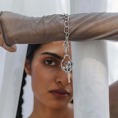 Adjustable White Rhodium and Blue-white Enamel Laza Bracelet by Dhwani Bansal
