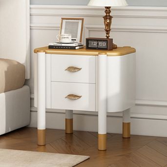 Modern 2-Drawer Nightstand with Feather Handles, Curved Side Table for Bedroom, Living Room