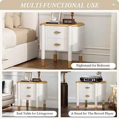 Modern 2-Drawer Nightstand with Feather Handles, Curved Side Table for Bedroom, Living Room