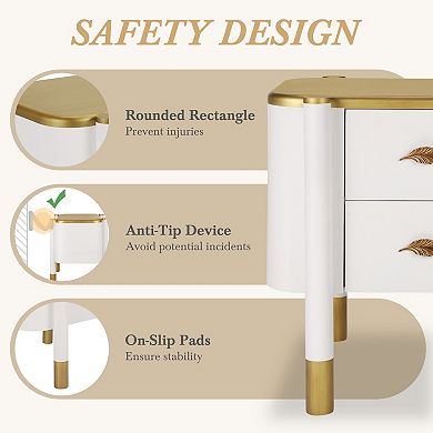 Modern 2-Drawer Nightstand with Feather Handles, Curved Side Table for Bedroom, Living Room