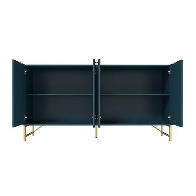 Modern 4 Door Accent Cabinet Large Storage Sideboard with Adjustable Shelves and Metal Legs