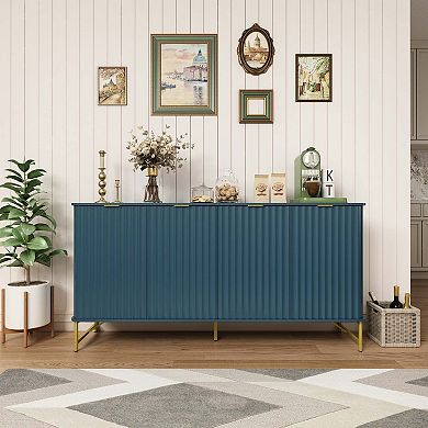 Modern 4 Door Accent Cabinet Large Storage Sideboard with Adjustable Shelves and Metal Legs