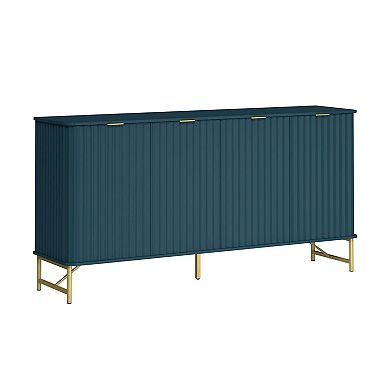 Modern 4 Door Accent Cabinet Large Storage Sideboard with Adjustable Shelves and Metal Legs