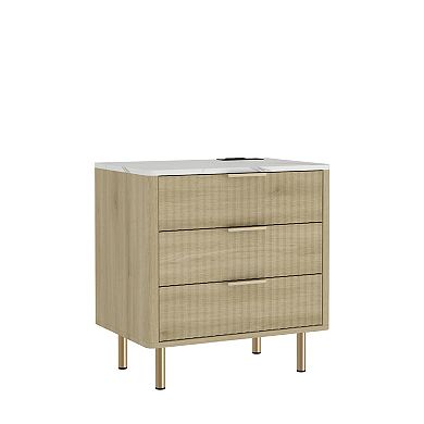 KWPZQEB Fluted Farmhouse Smart Nightstand with Charging Station & 2 Drawers for Bedroom